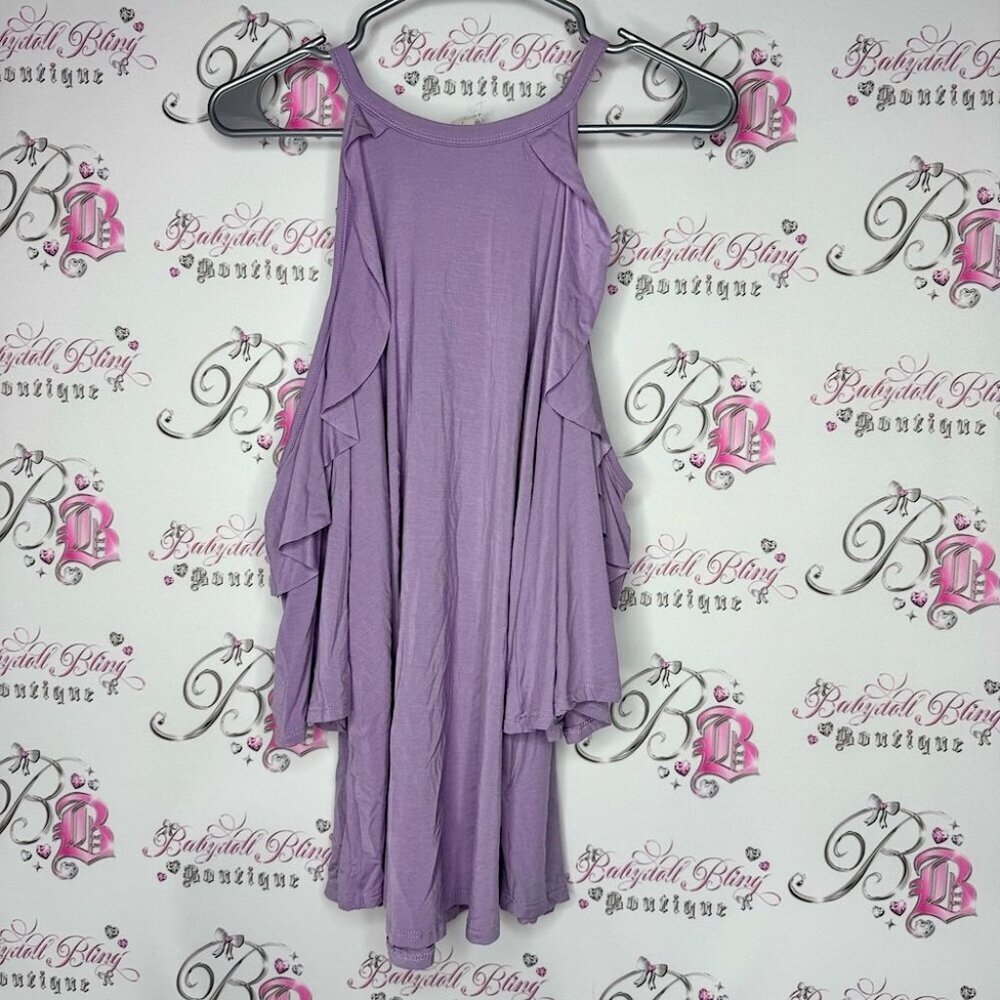 Mittoshop cold shoulder open sleeve Lavender Sleeveless Ruffle Swing Dress BNWT